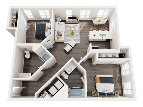 Floor plan for 2 beds, 2 baths, 1097 sqft